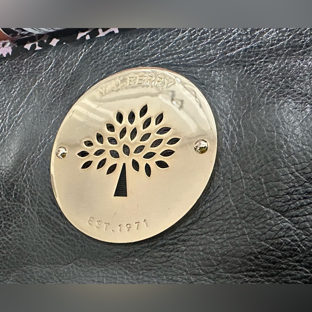 Mulberry Daria Black Leather Fold Clutch Bold Gold Tone Hardware